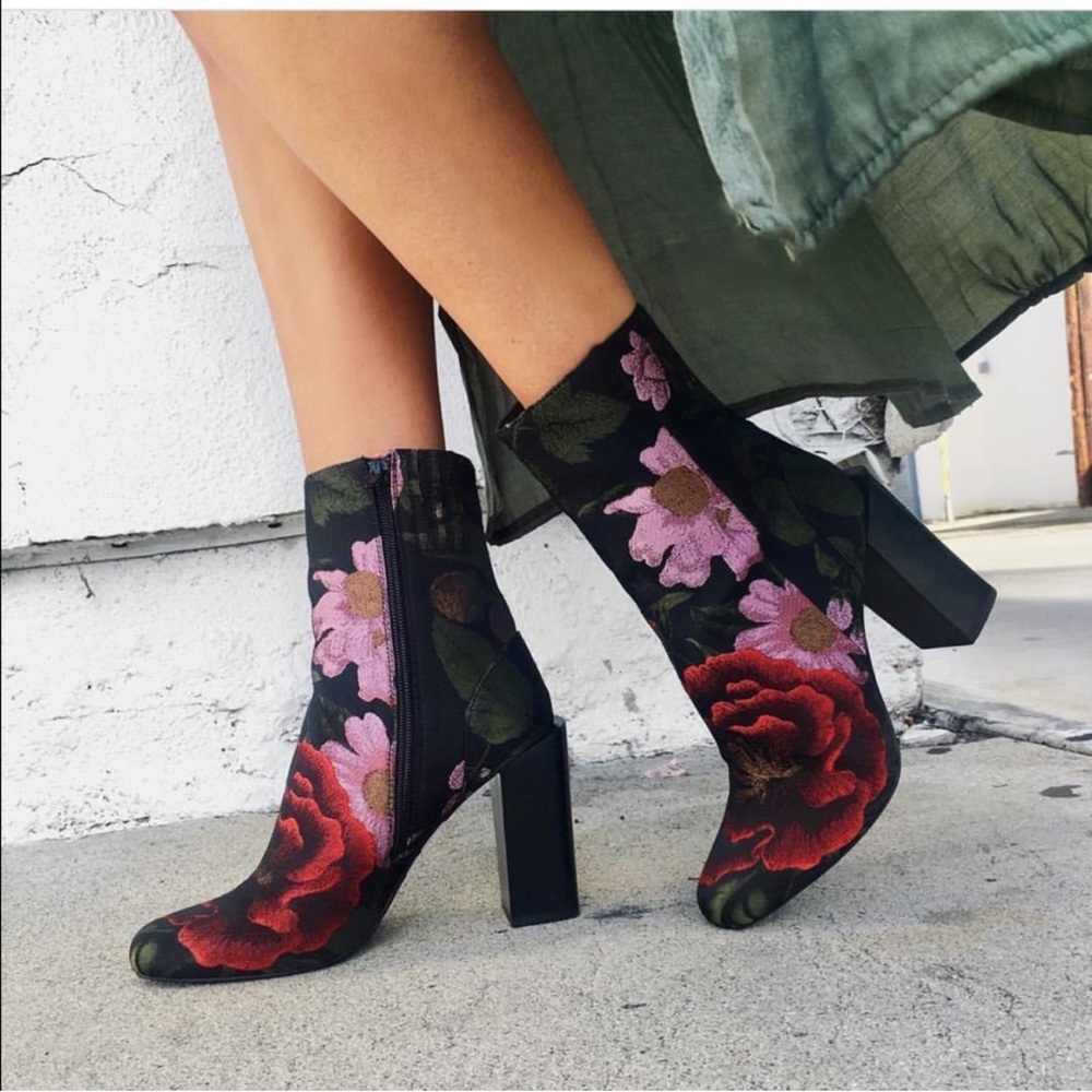 Jeffrey Campbell Black Floral Heeled Boots